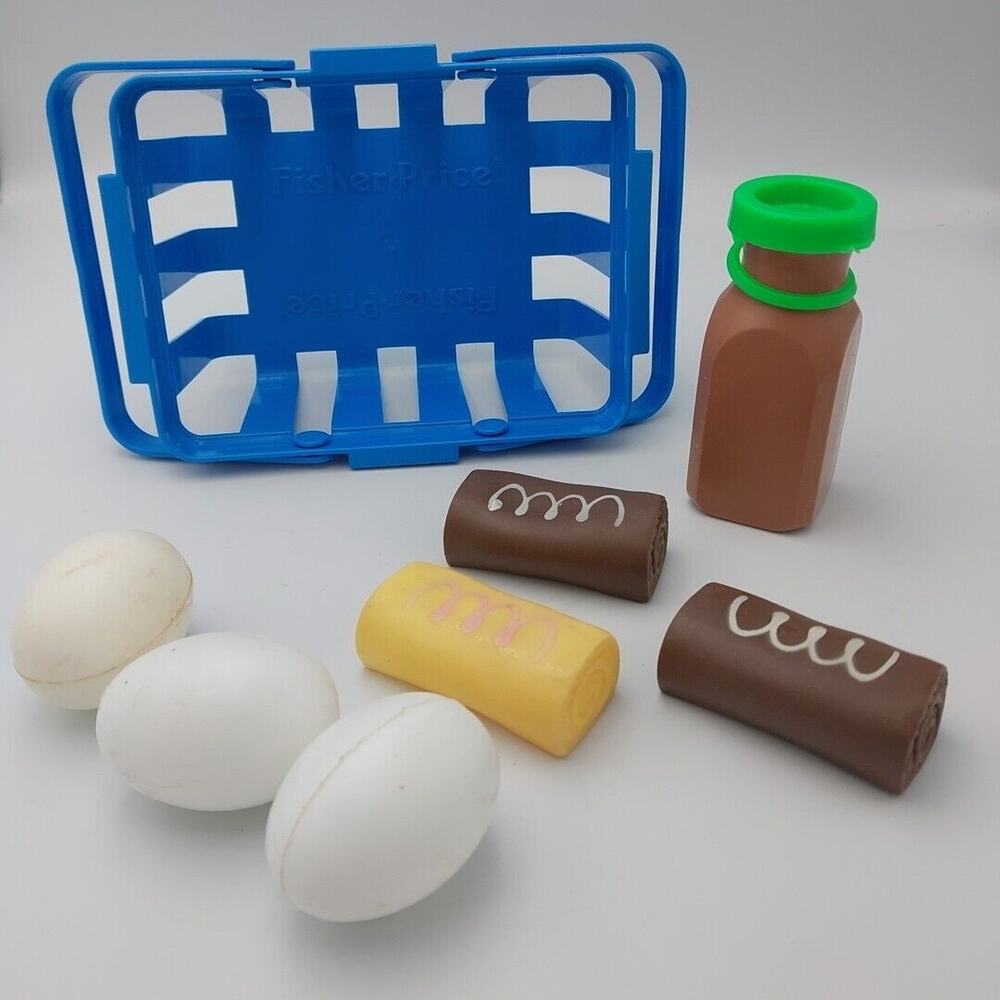 Fisher Price Grocery Basket Eggs Milk‎ Dessert Vintage Fun with Foods